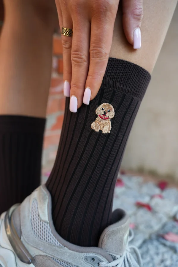 Skarpety przedłużane Crazy Socks – prążek z haftowanym pieskiem