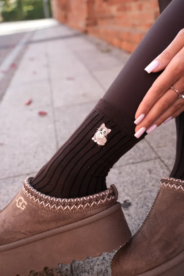 Skarpety długie Crazy Socks – prążek z haftem - obrazek 2